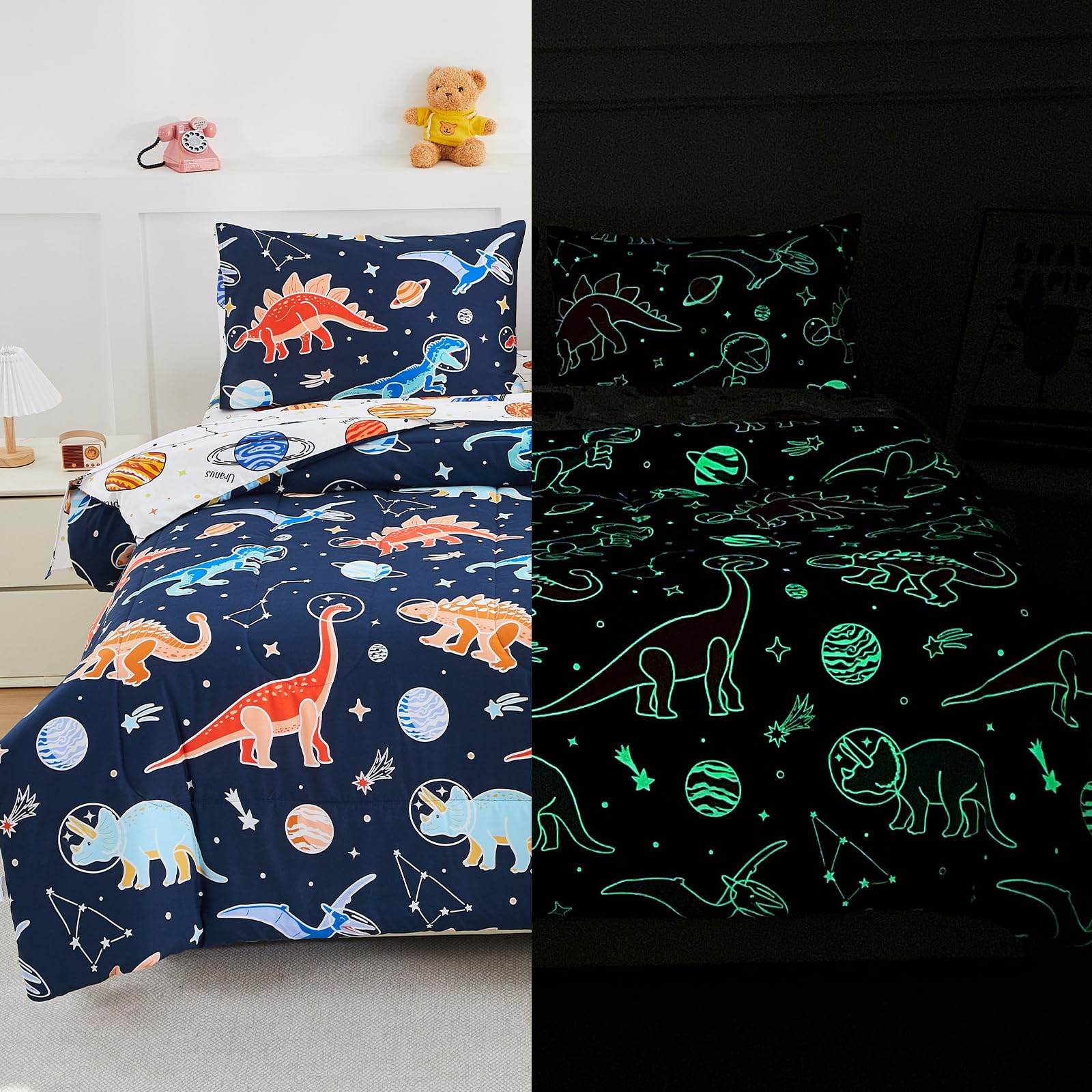 NTBED dinosaur-space pattern comforter twin enhances bedtime with playful dinosaurs and space themes.