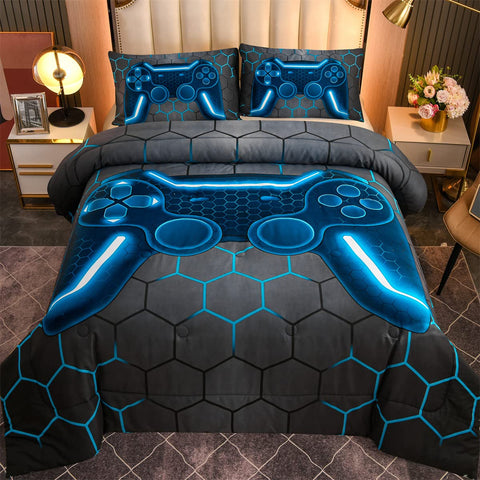 NTBED game console comforter in blue front view for teen gaming room