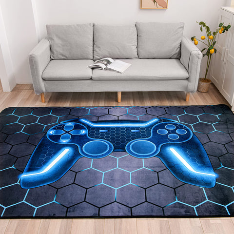 NTBED rug features bright blue tones that resist fading in busy spaces.