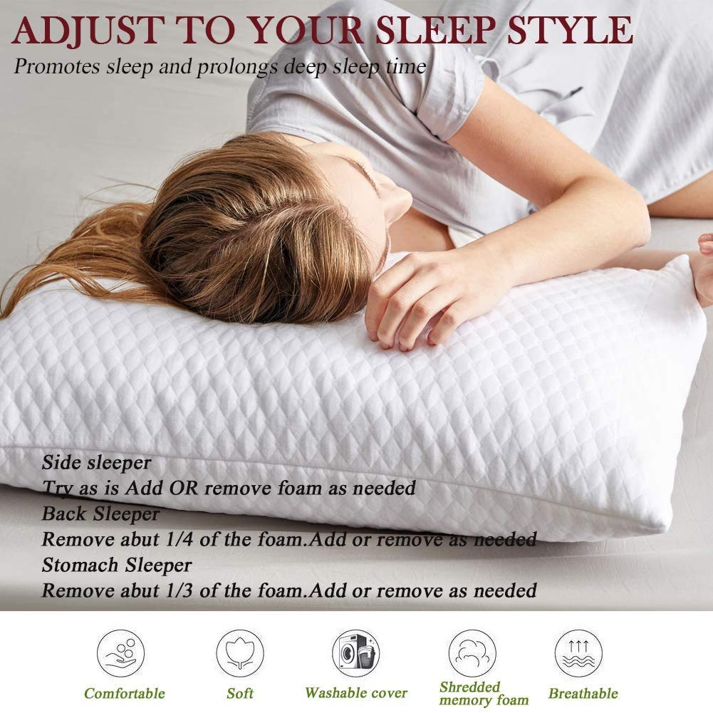 NTCOCO memory foam pillow removable cover for easy cleaning.