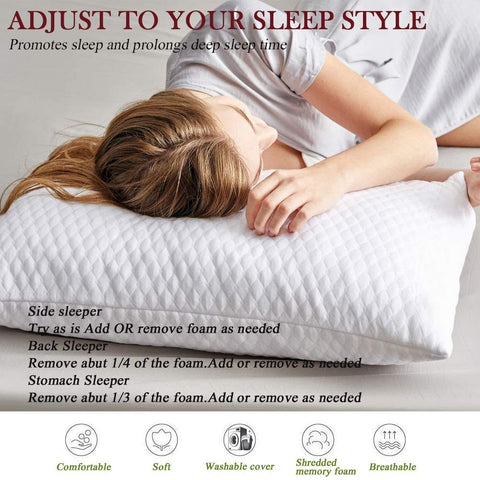NTCOCO memory foam pillow removable cover for easy cleaning.