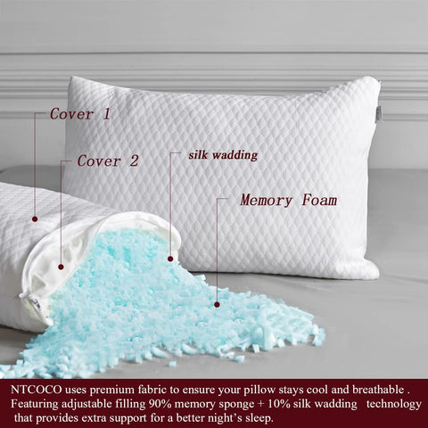 NTCOCO pillow zipper adjustment close-up for personalized height.