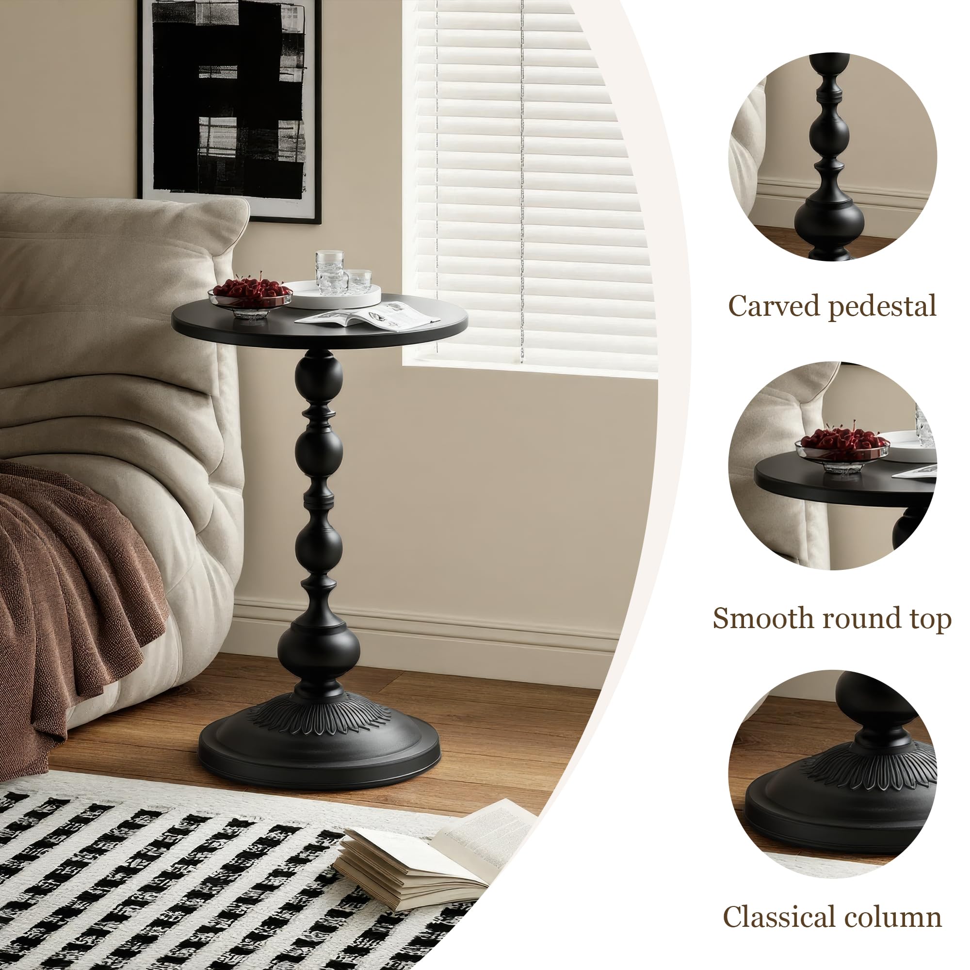 Compact space-saving side table fits neatly in a corner.