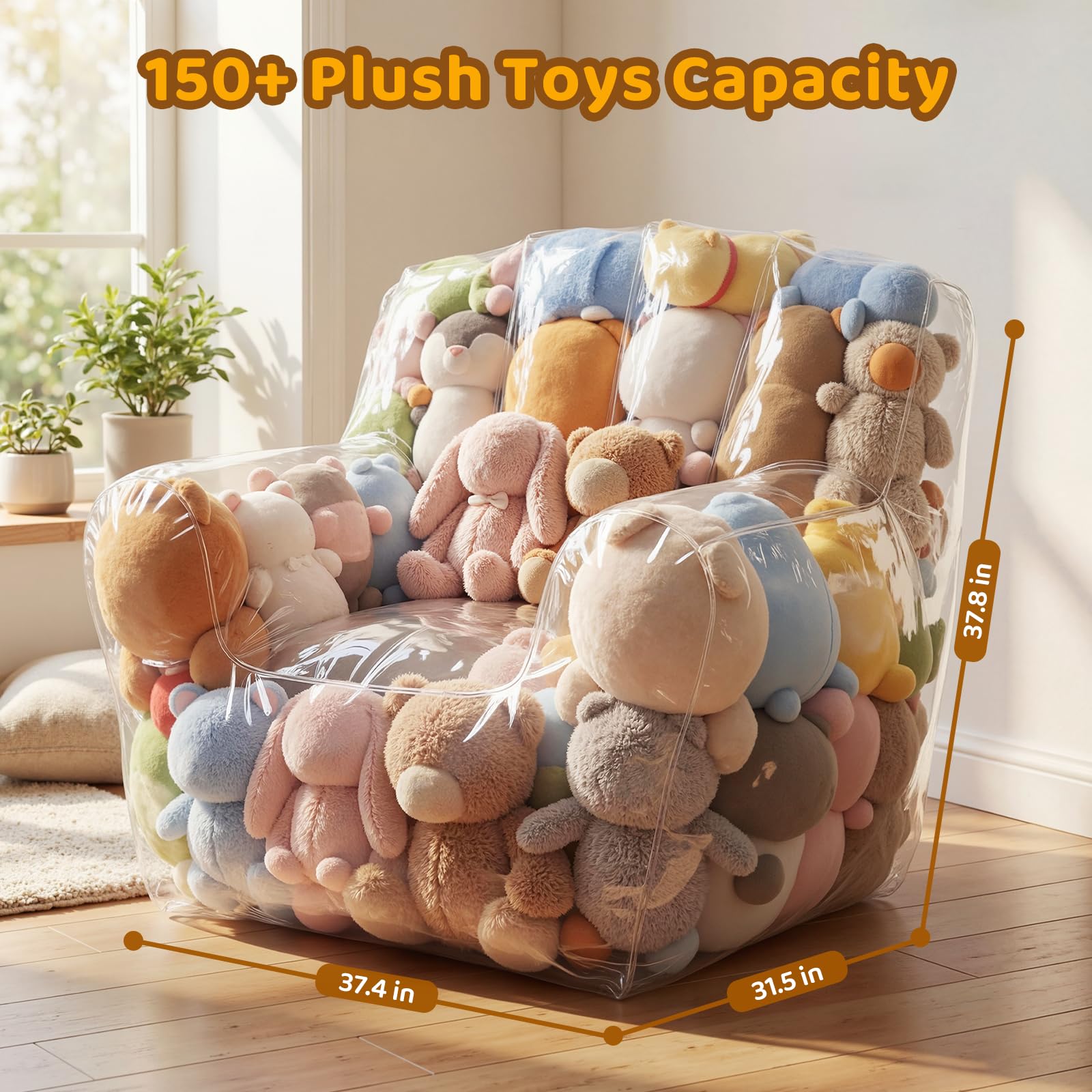 NTYNTY Clear Stuffed Animal Storage Chair dimensions 37.8 x 37.4 in
