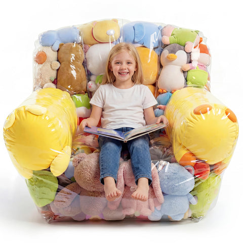 NTYNTY Clear Stuffed Animal Storage Chair front view shows organized plush collection at a glance