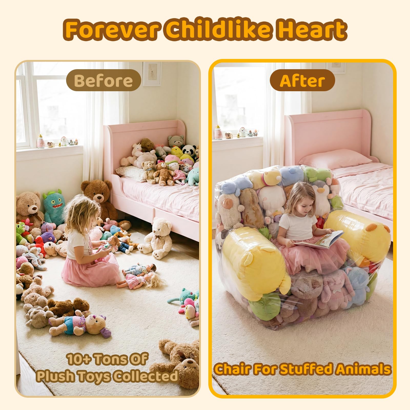 NTYNTY Clear Stuffed Animal Storage Chair inside view demonstrates visible plush storage