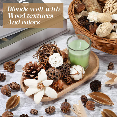 Nuanchu natural rattan balls add texture to bowls and trays.