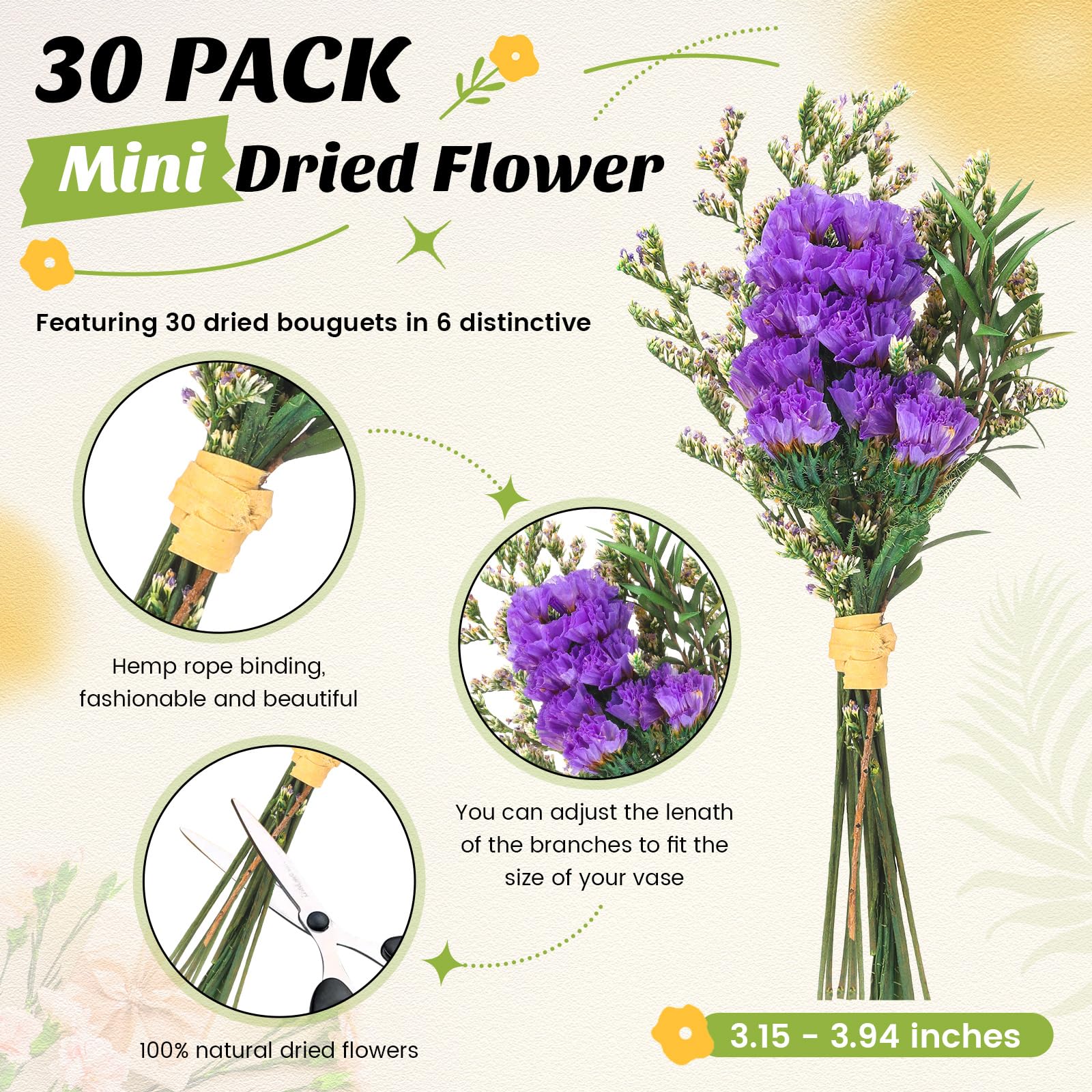 Nuanchu dried embossing flowers 30 bouquet set for crafts and DIY scrapbooks