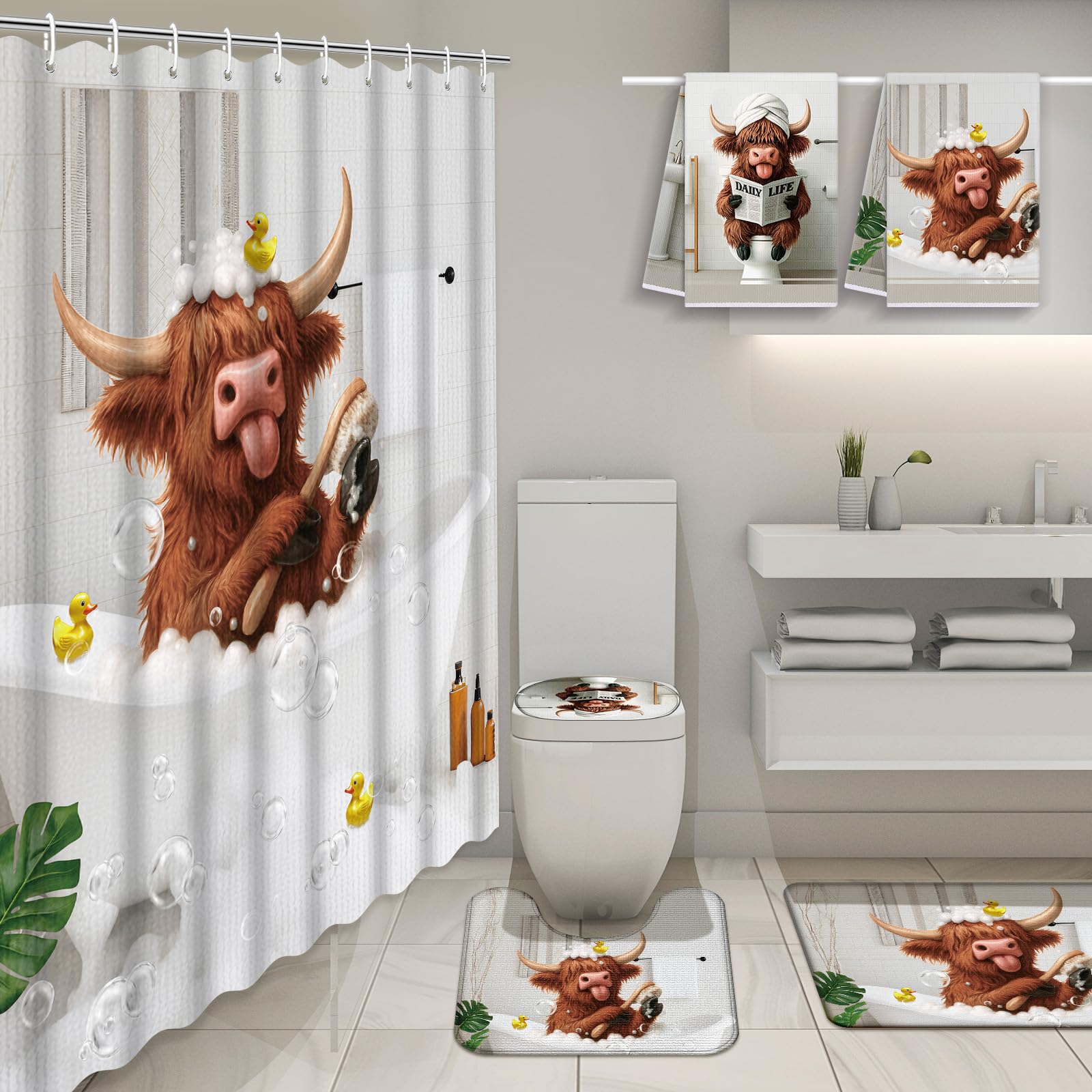 Nuanchu Highland Cow bath mat offers soft feel and anti-slip grip