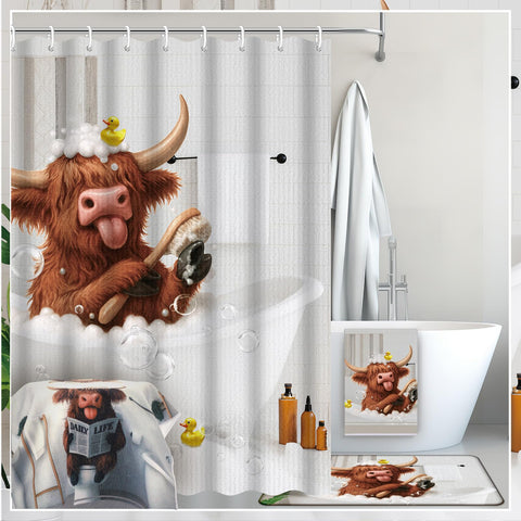 Nuanchu Highland Cow U-shaped mat fits around the toilet area