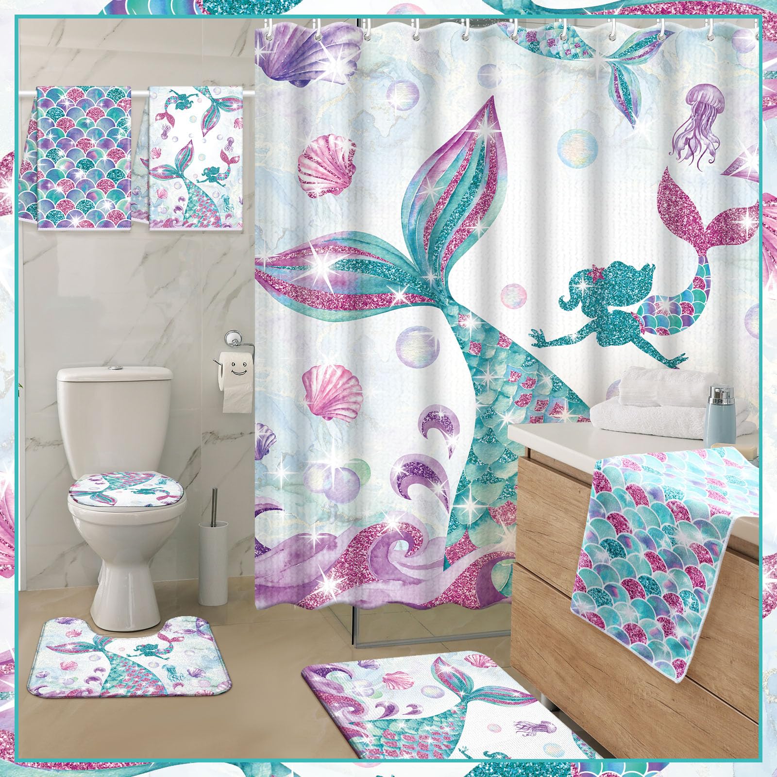 Nuanchu Mermaid bath towels provide absorbent, quick-drying comfort