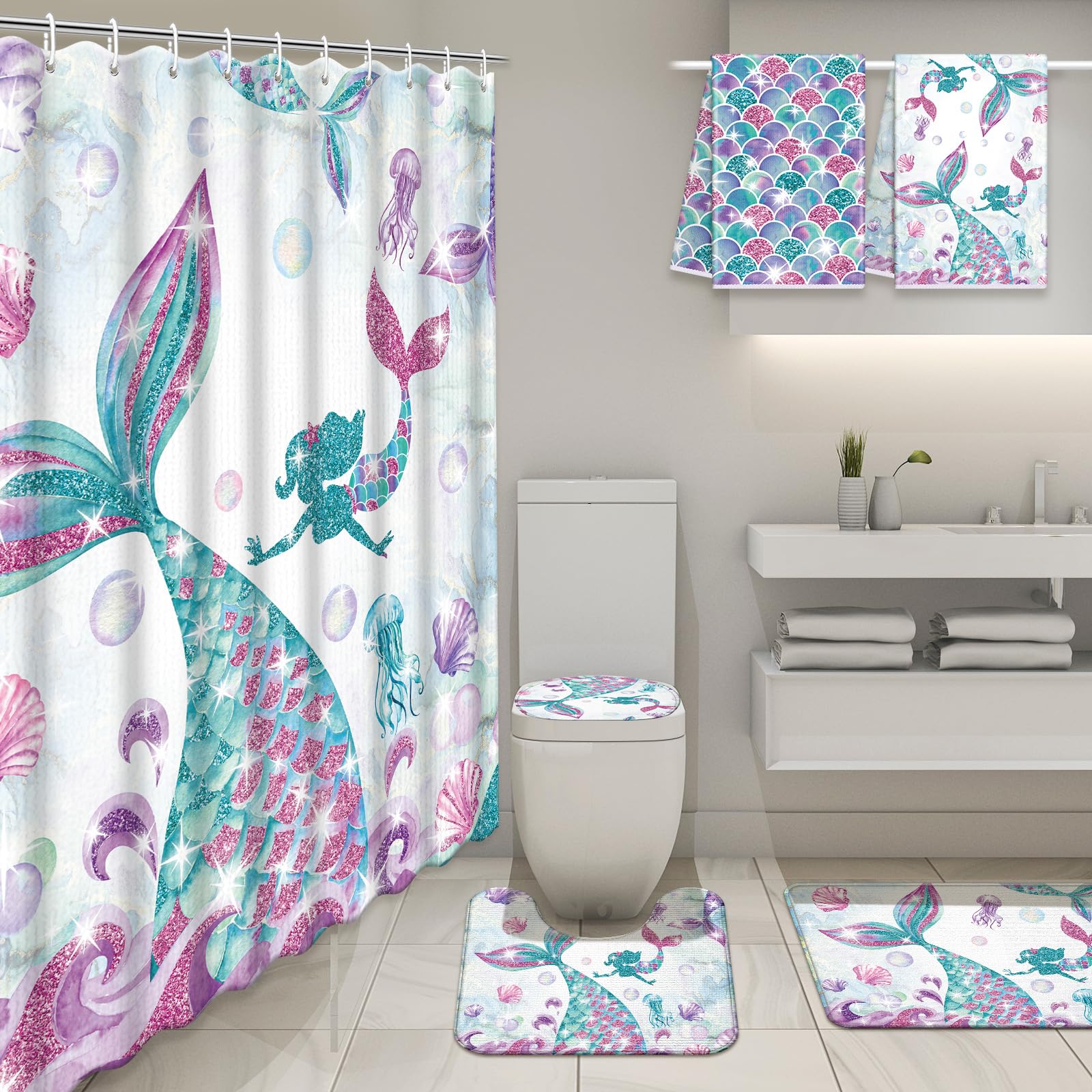 Nuanchu Mermaid U-shaped bath mat fits around the toilet for easy use