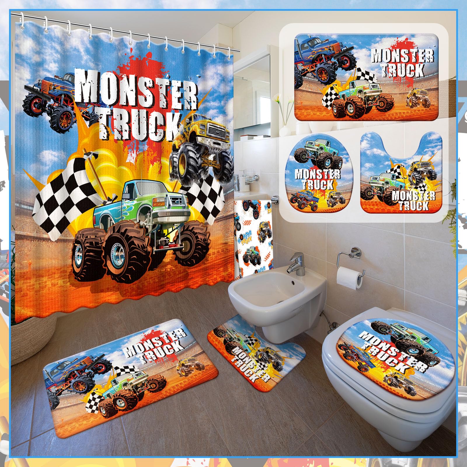 Nuanchu monster truck towels offering soft feel and moisture absorption.
