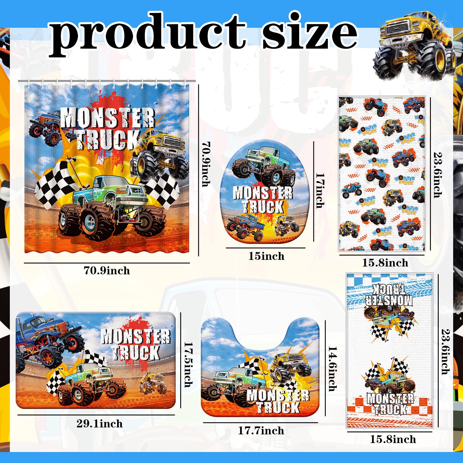 Nuanchu monster truck U-shaped mat keeps bathroom edges in place.