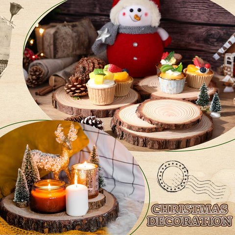 Nuanchu natural pine wood slices provide rustic centerpiece bases.