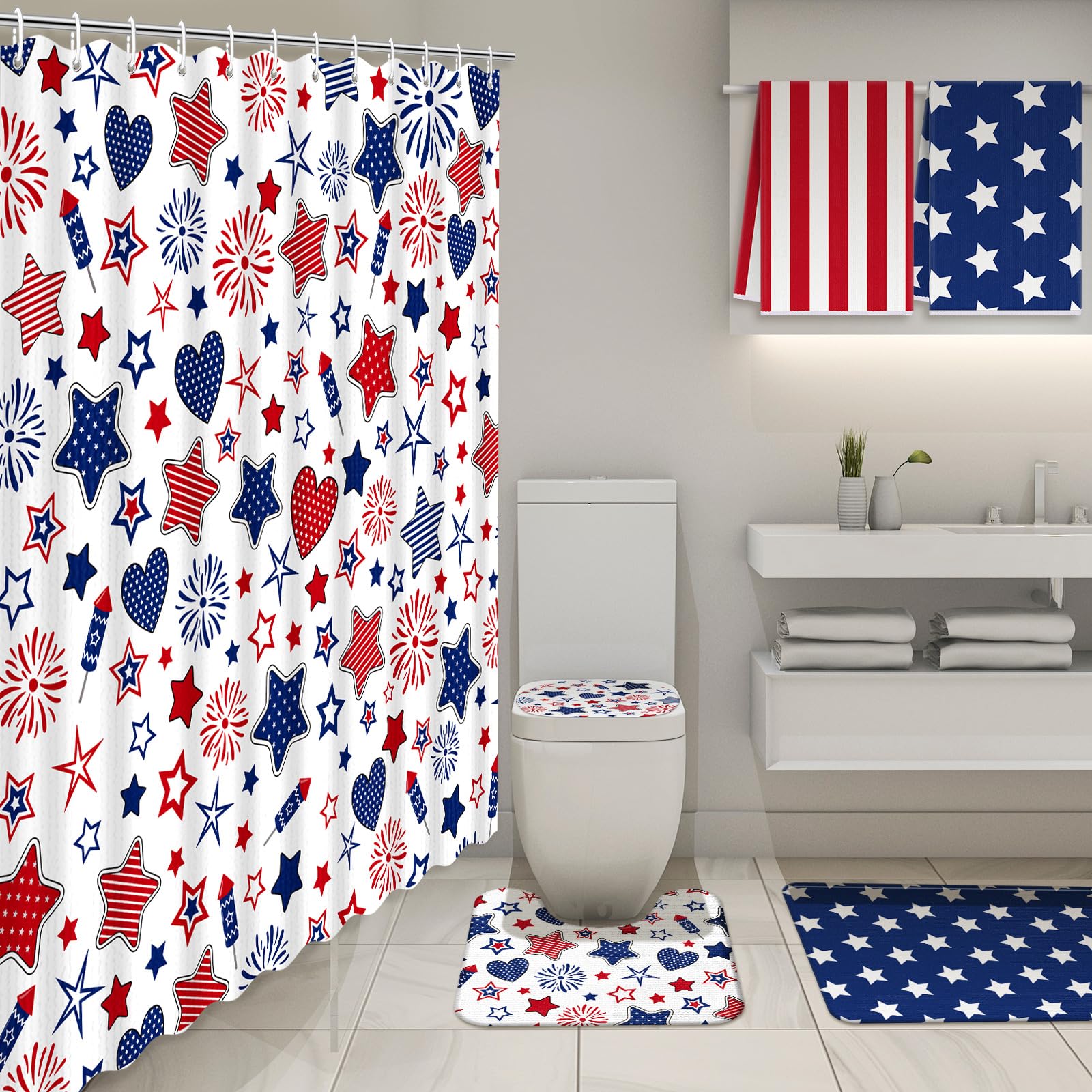 Nuanchu patriotic shower curtain hooks included for easy, secure installation.