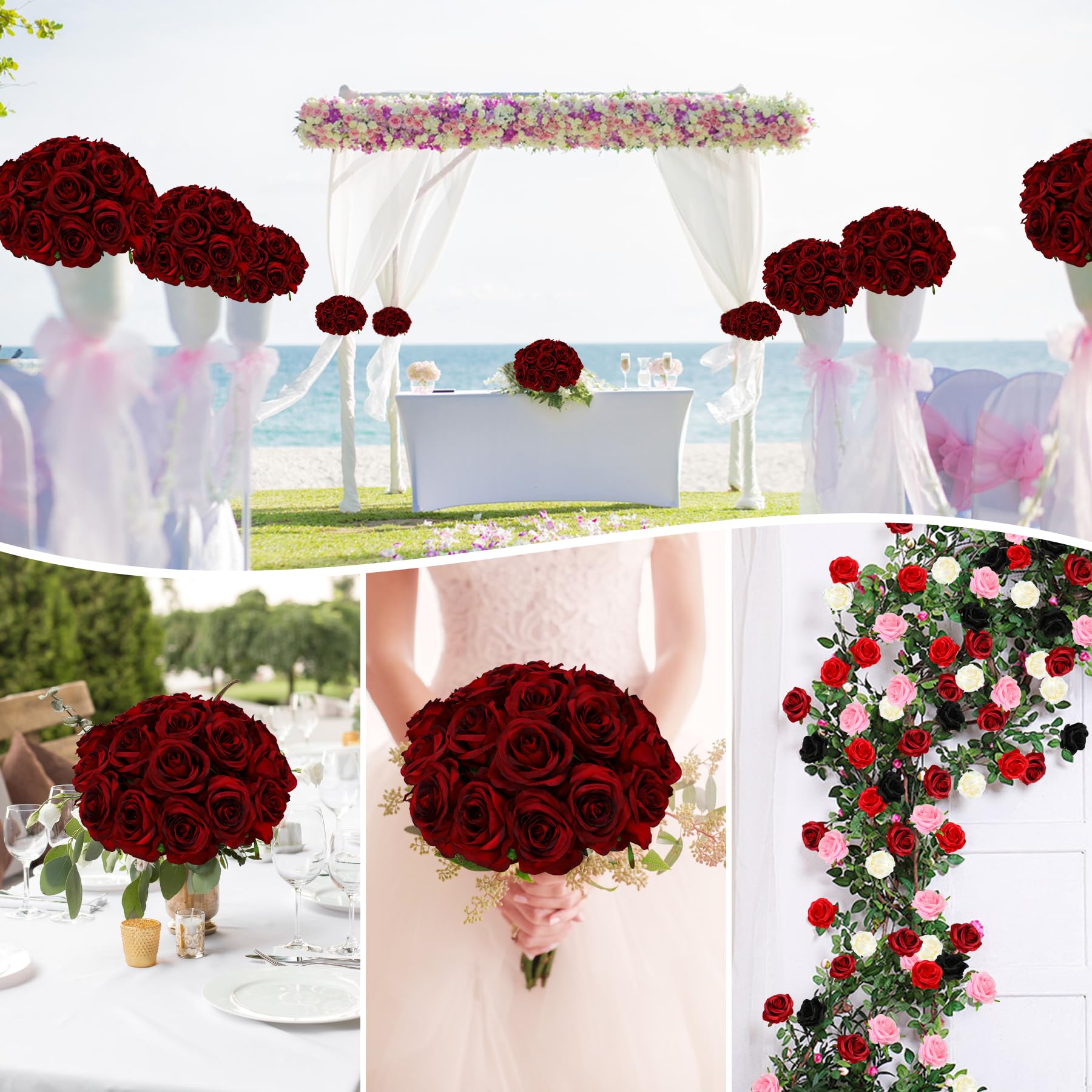 Nubry faux rose pack includes 50 stems for large-scale decor.