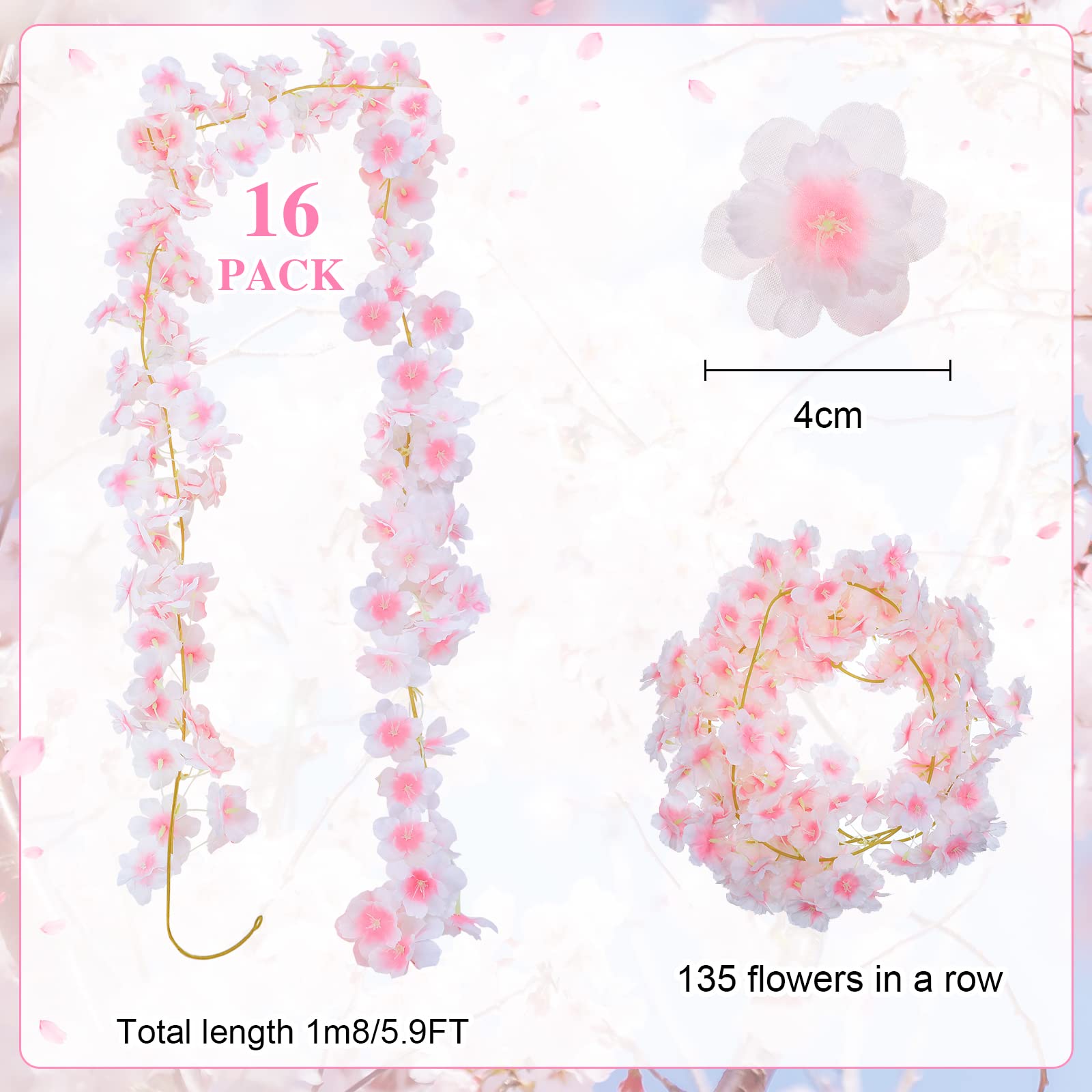Nuenen cherry blossom vine length 5.9 ft ideal for staircases and mantels.