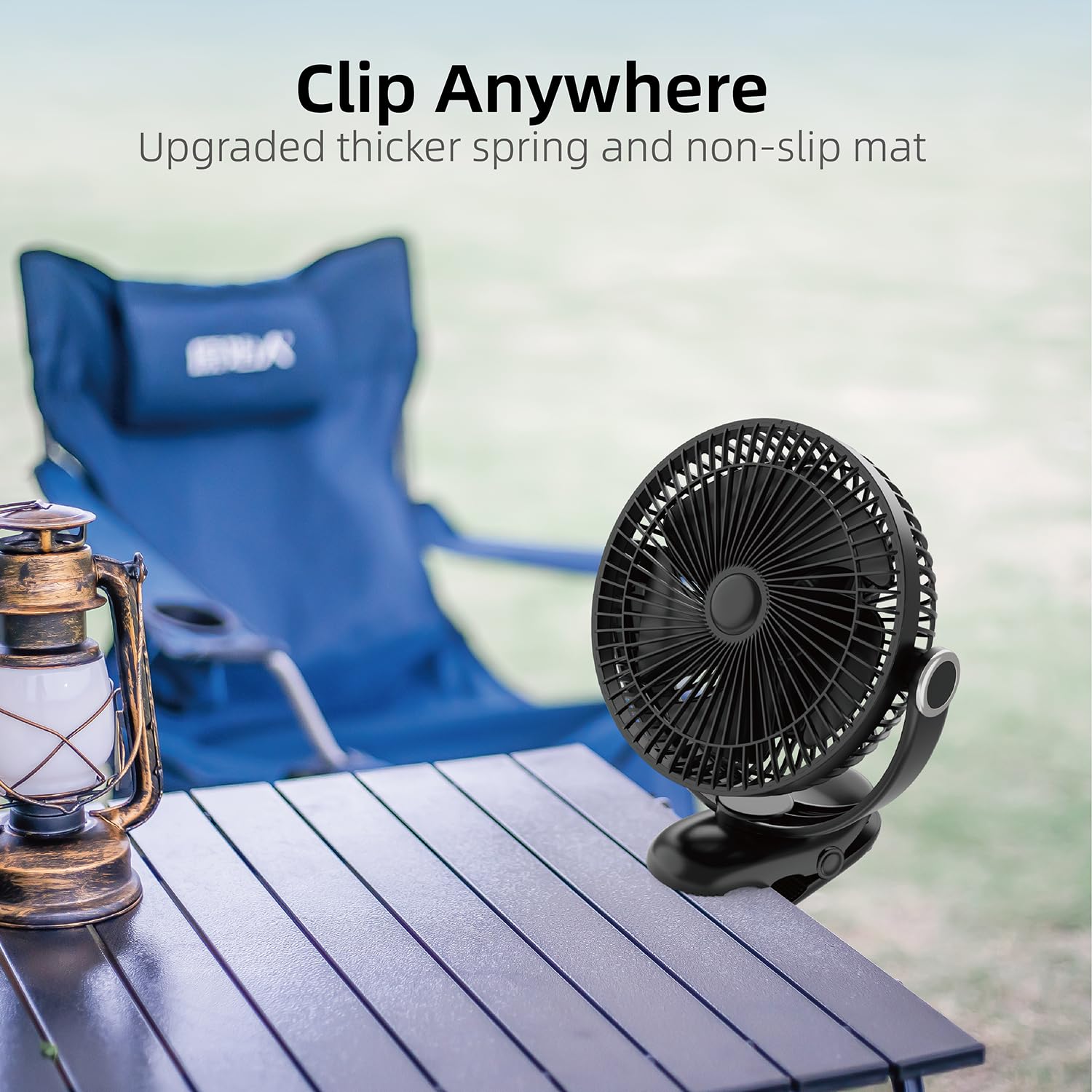 Nuerst clip-on fan tilts 360 degrees for precise angle control.