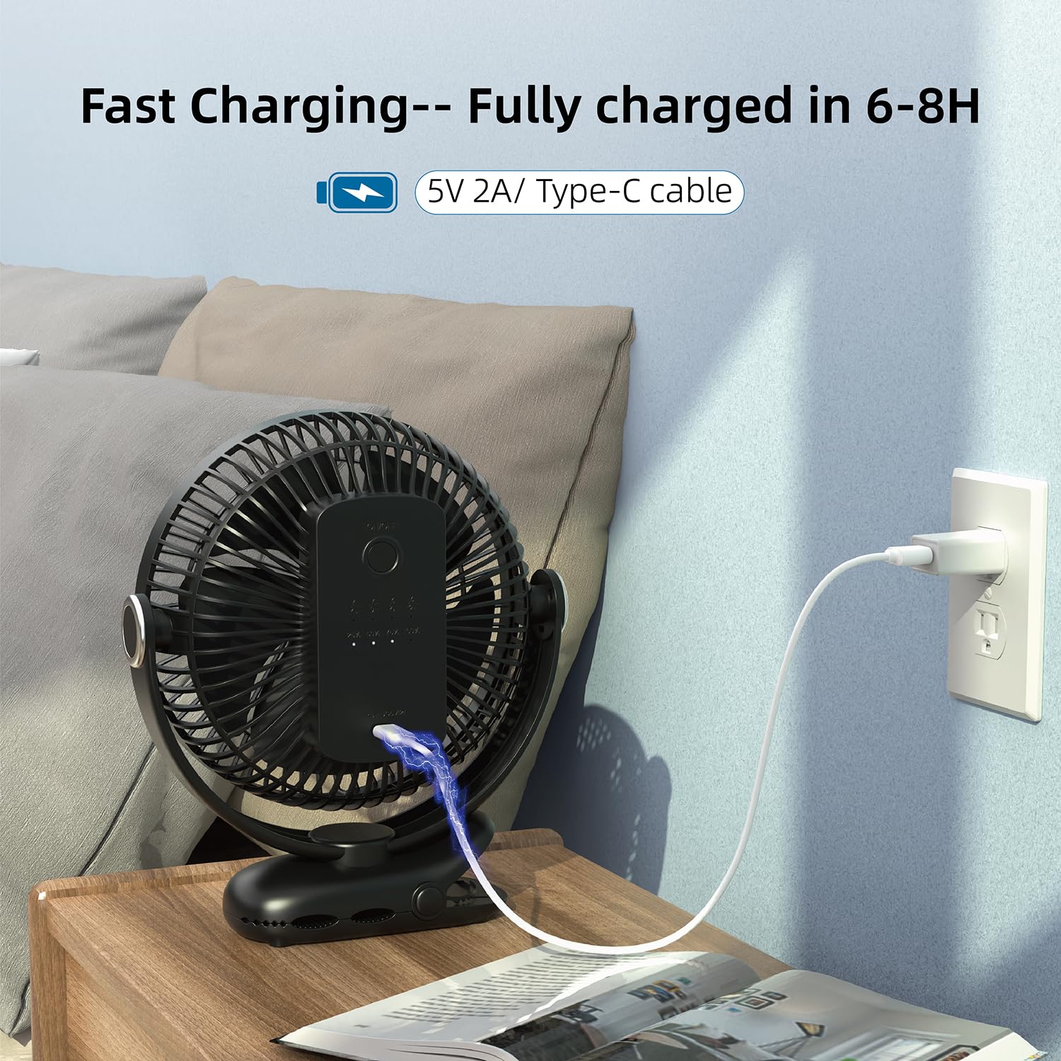 Nuerst high-airflow low-noise fan ideal for office, travel, and outdoor use.