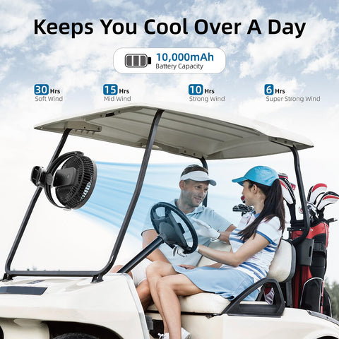 Nuerst portable clip fan offers up to 30 hours of continuous cooling.