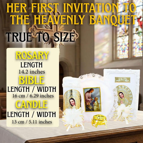Nuestra Fe catholic tradition set: comprehensive first communion keepsake for girls.