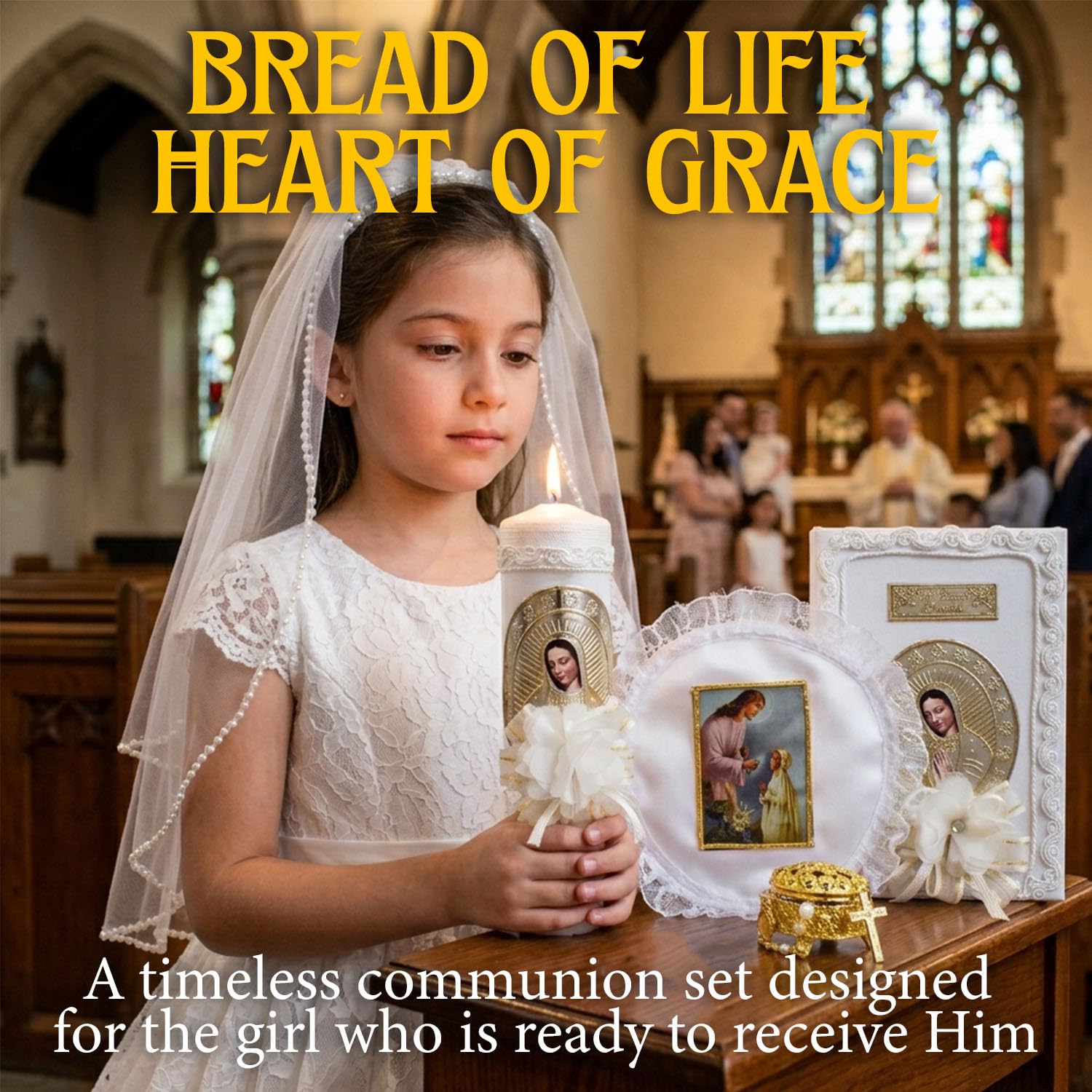 Nuestra Fe first-communion bible and rosary girl: spiritual guidance for the special day.