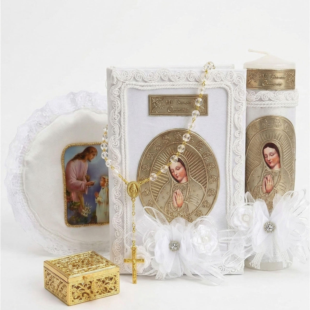 Nuestra Fe first-communion bible candle set girl: timeless keepsake for a meaningful milestone.