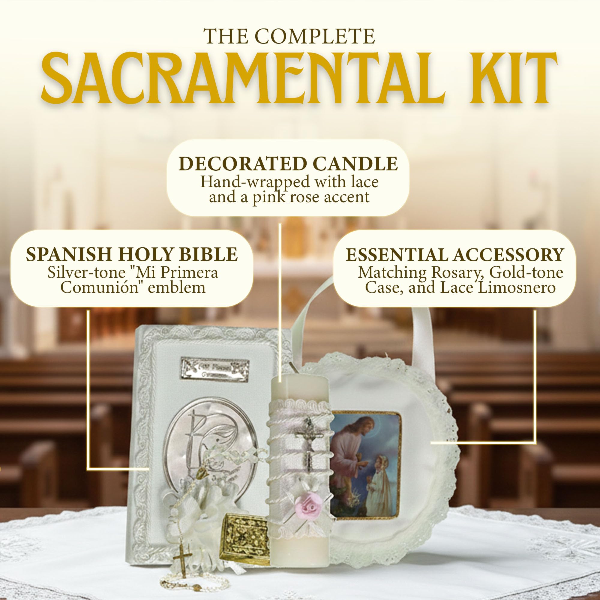 Nuestra Fe first-communion bible open captures a sacred moment for devotion