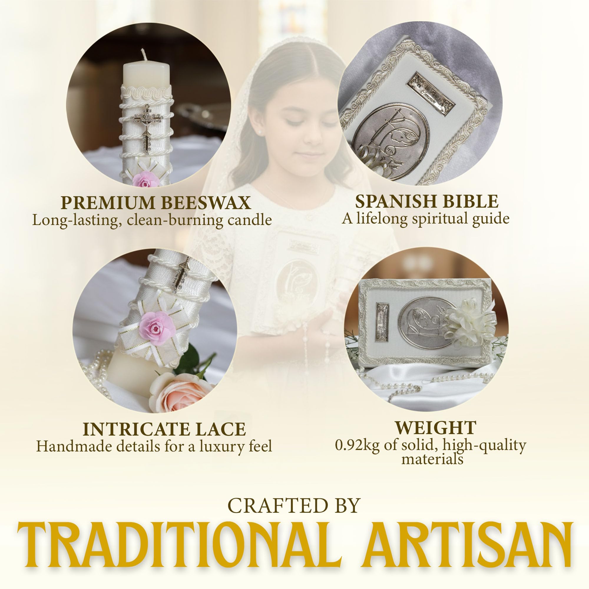 Nuestra Fe girl-communion-candle illuminates a ceremonial glow during the rite