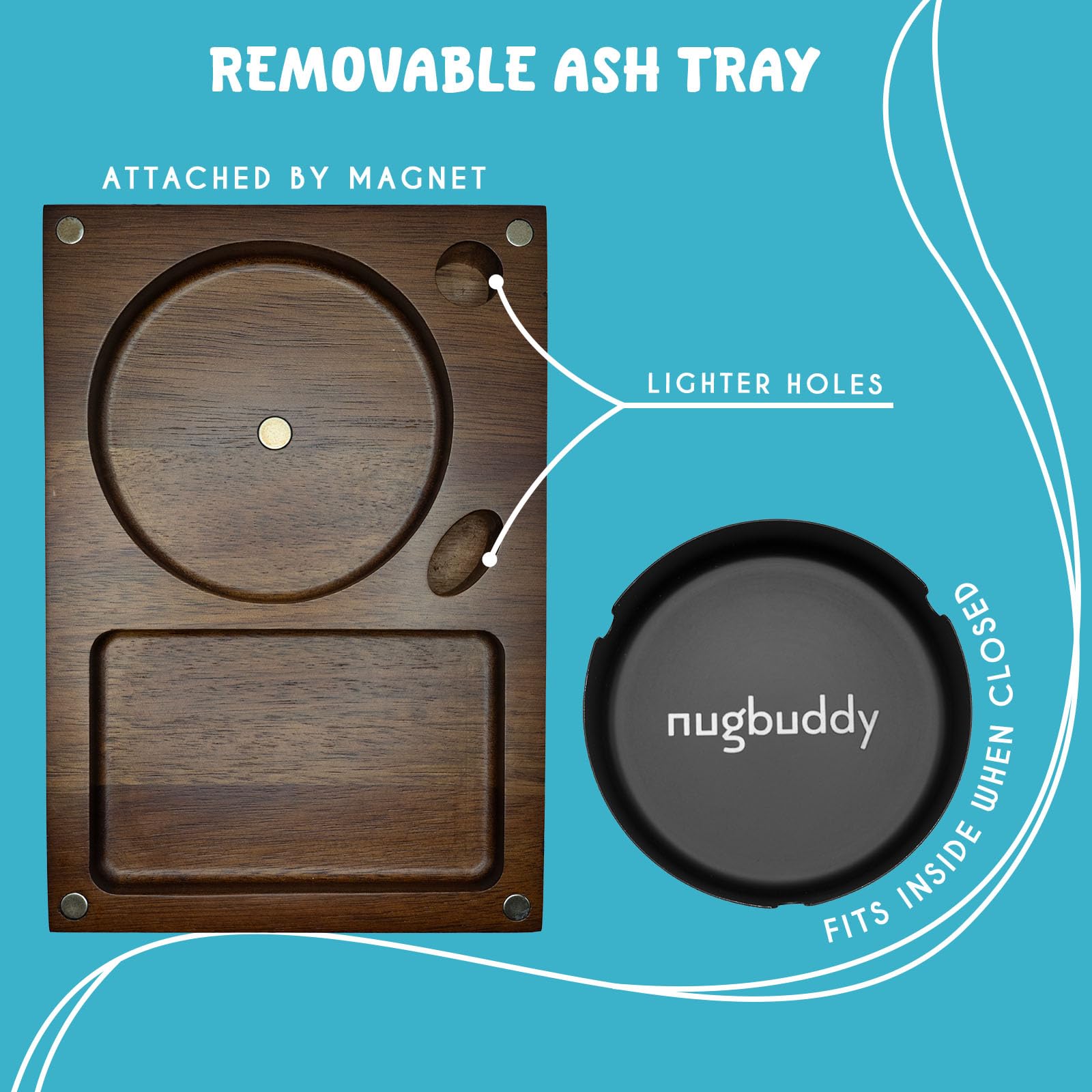 Nugbuddy acacia wood rolling tray highlights premium finish and durable construction