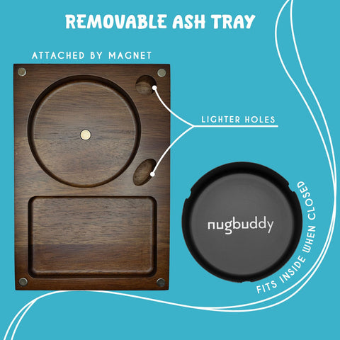 Nugbuddy acacia wood rolling tray highlights premium finish and durable construction
