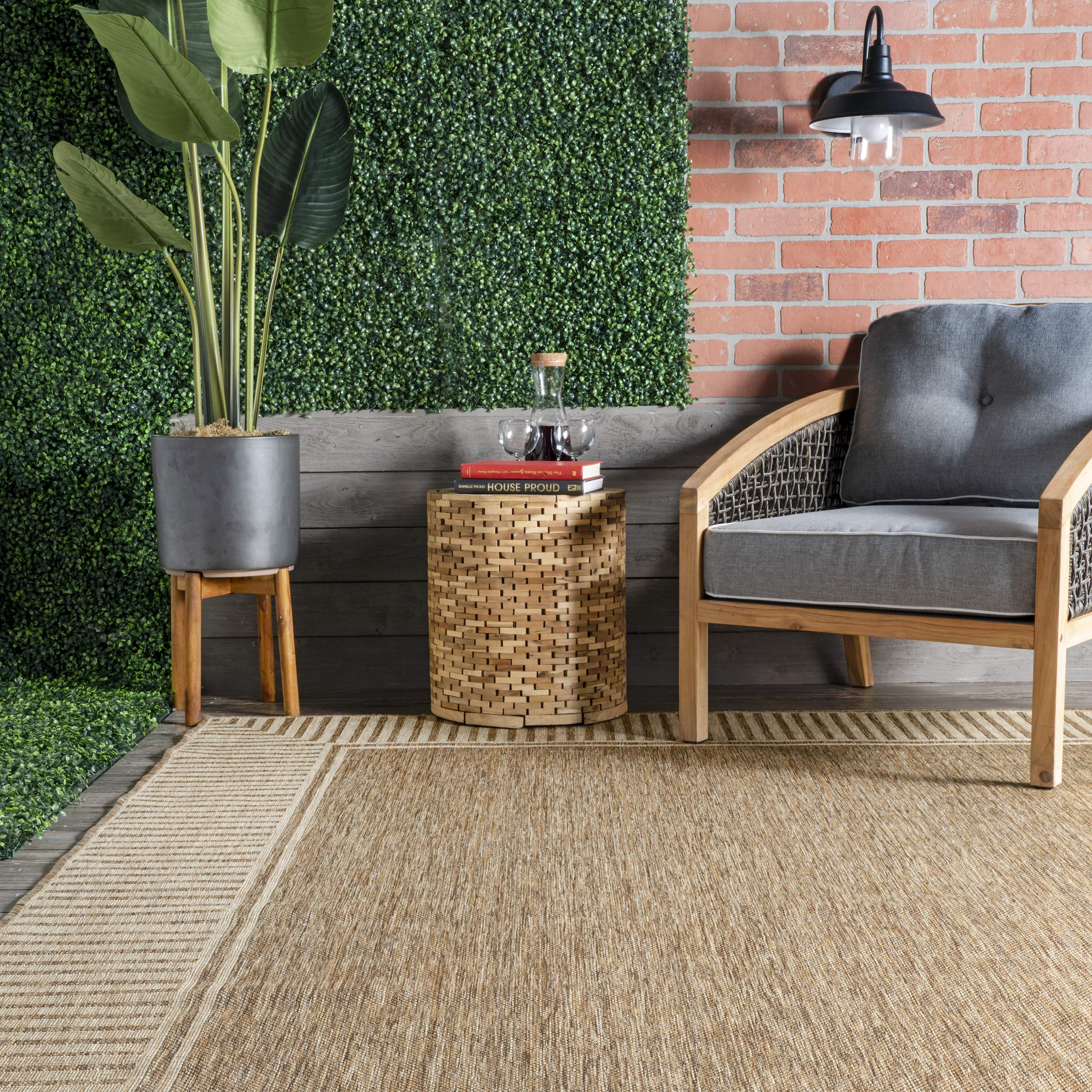 nuLOOM Asha UV-resistant fibers preserve color in sunny outdoor areas.