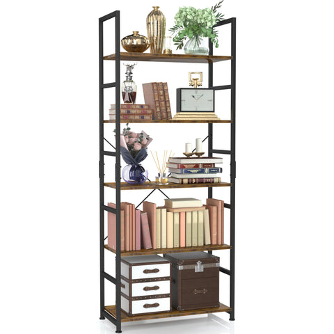 NUMENN 5-Tier Bookshelf front view for organized living room display.