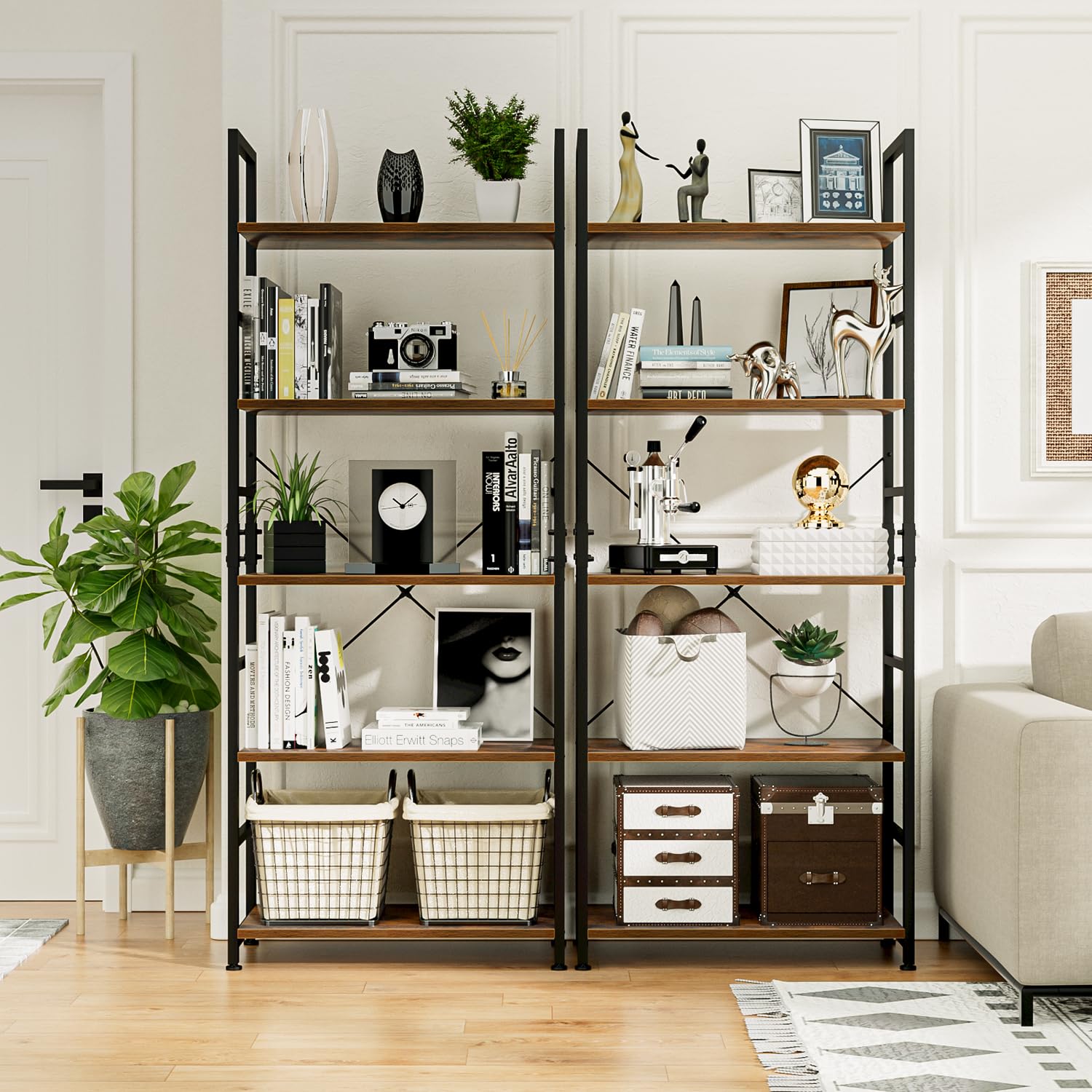 NUMENN 5-Tier Bookshelf shelf close-up shows clean boards and smooth finish.