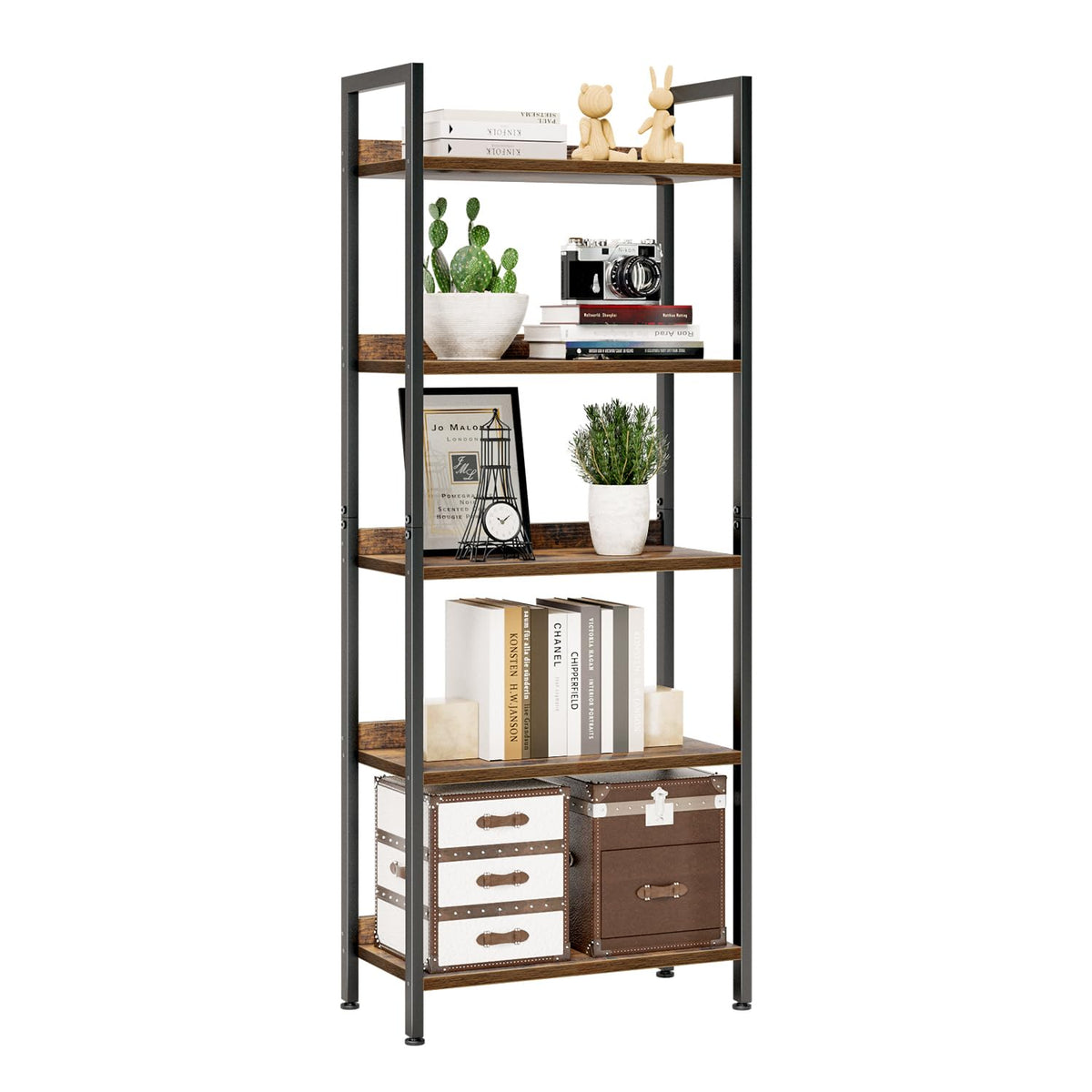 NUMENN Bookshelf 5-tier front view showing open storage for books and decor.