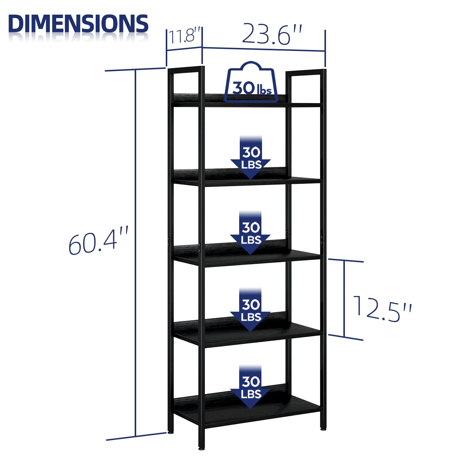 NUMENN Bookshelf 5-tier side view highlights slim footprint for small rooms