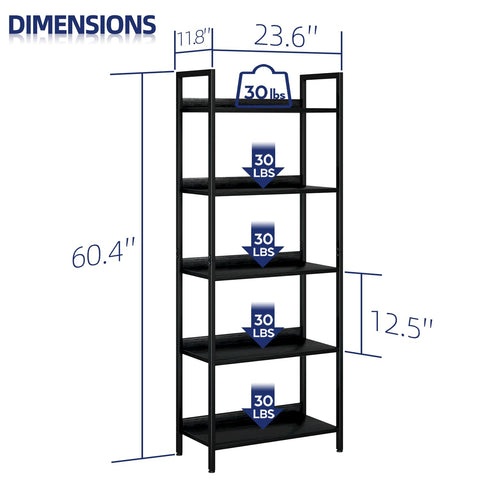 NUMENN Bookshelf 5-tier side view highlights slim footprint for small rooms