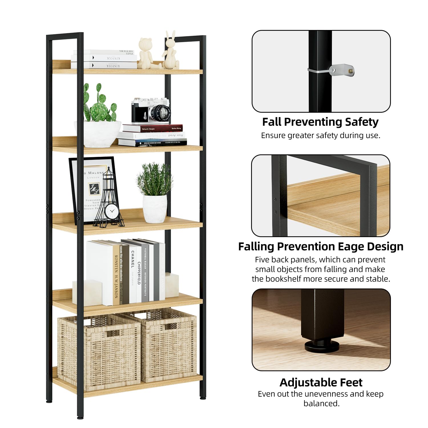 NUMENN quick-assembly bookshelf with seven steps and included tools.