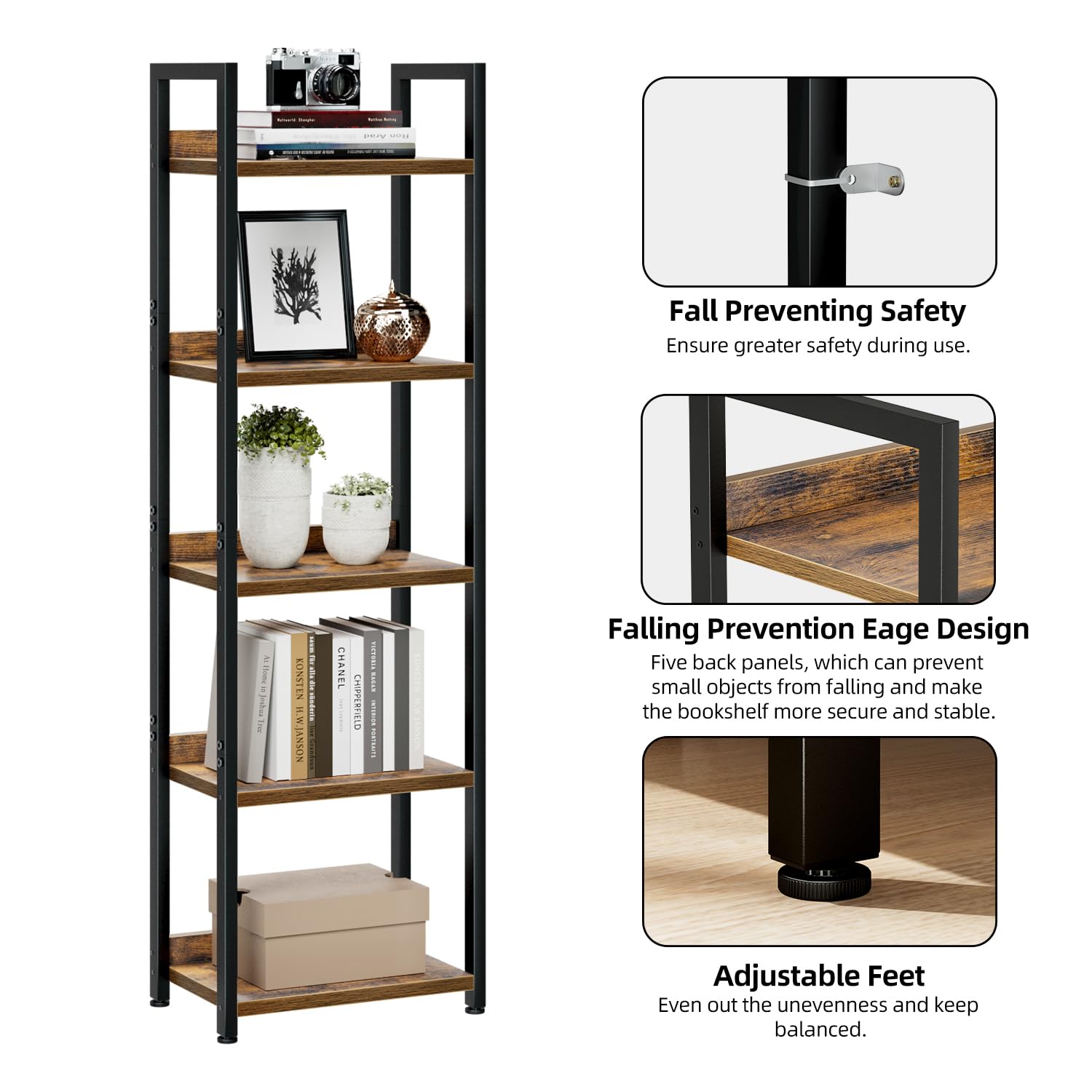 NUMENN Narrow Bookshelf stands tall at 55.5 inches for efficient vertical storage.