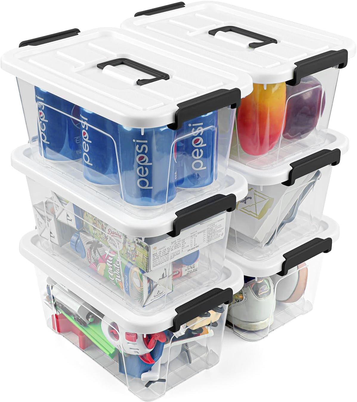 NUMIFUN plastic storage bins with lids six-pack white demonstrate durable, space-saving organization