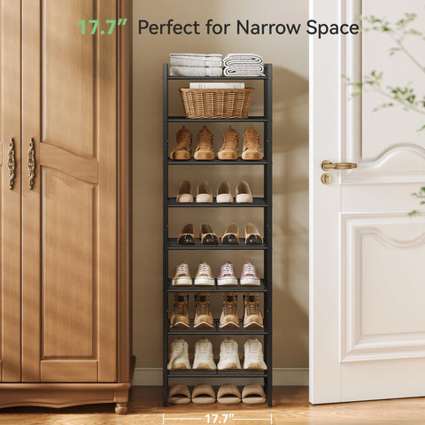 Nunsino adjustable bottom shelf accommodates boots and tall shoes.