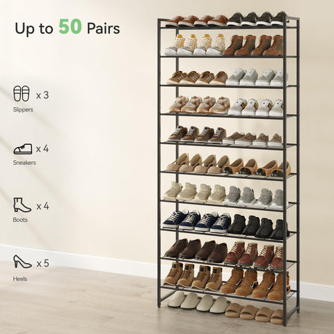 Nunsino adjustable bottom tier demonstrates flexible space for ankle boots without removing shelves.