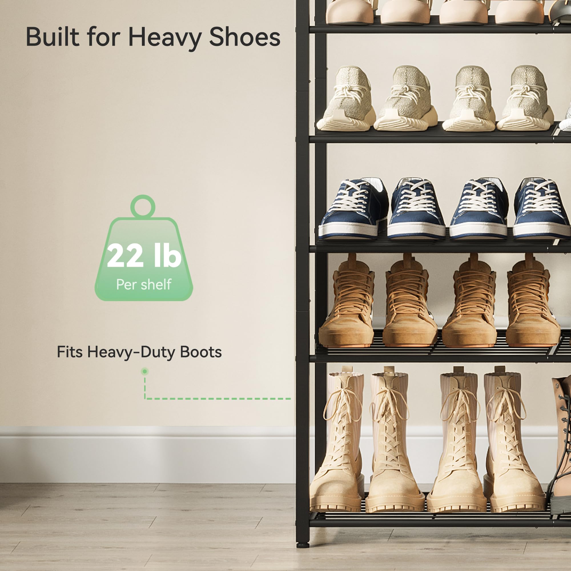Holds up to 60 pairs for clutter-free spaces.