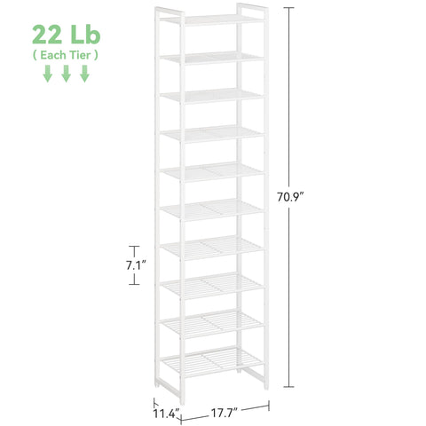 Nunsino 10-tier metal shelves with 8-wire support for strong storage