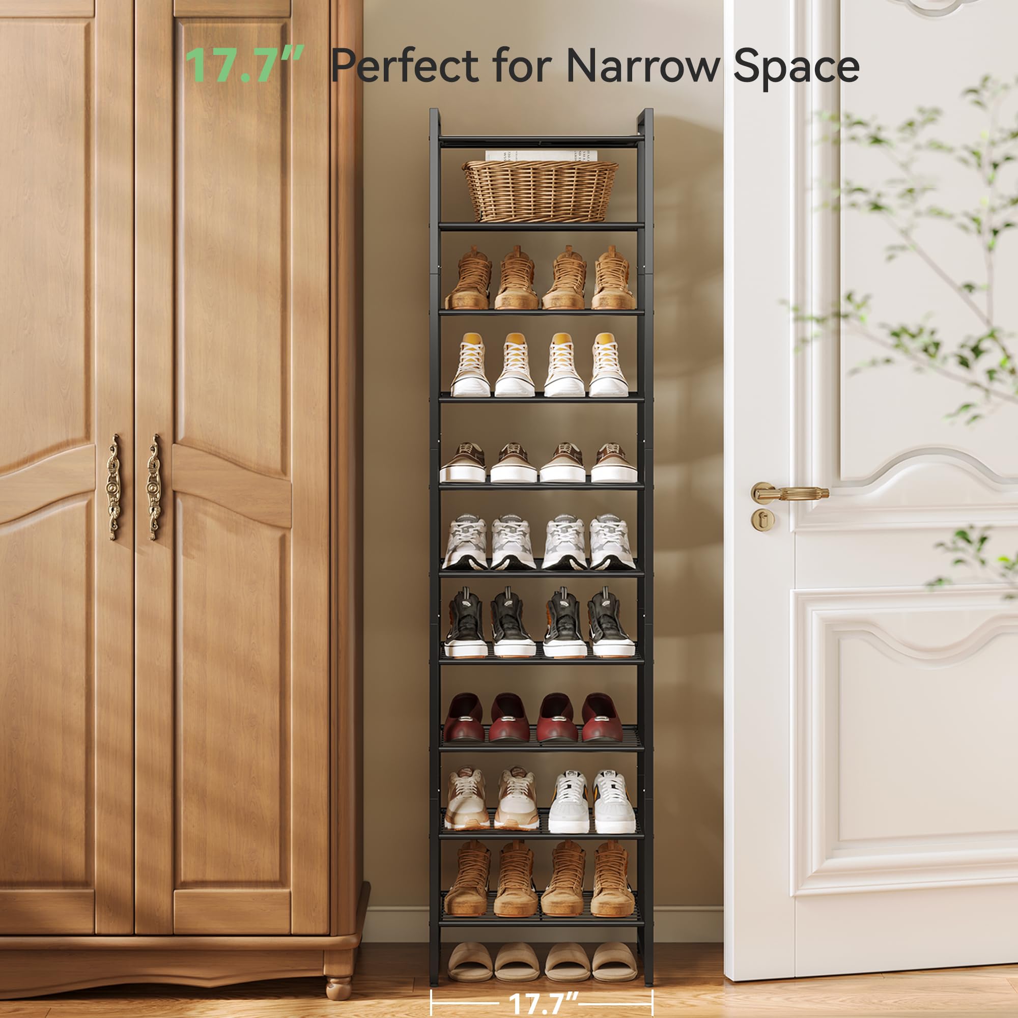 Nunsino Narrow Shoe Rack anti-tip strap prevents wobble in busy homes.
