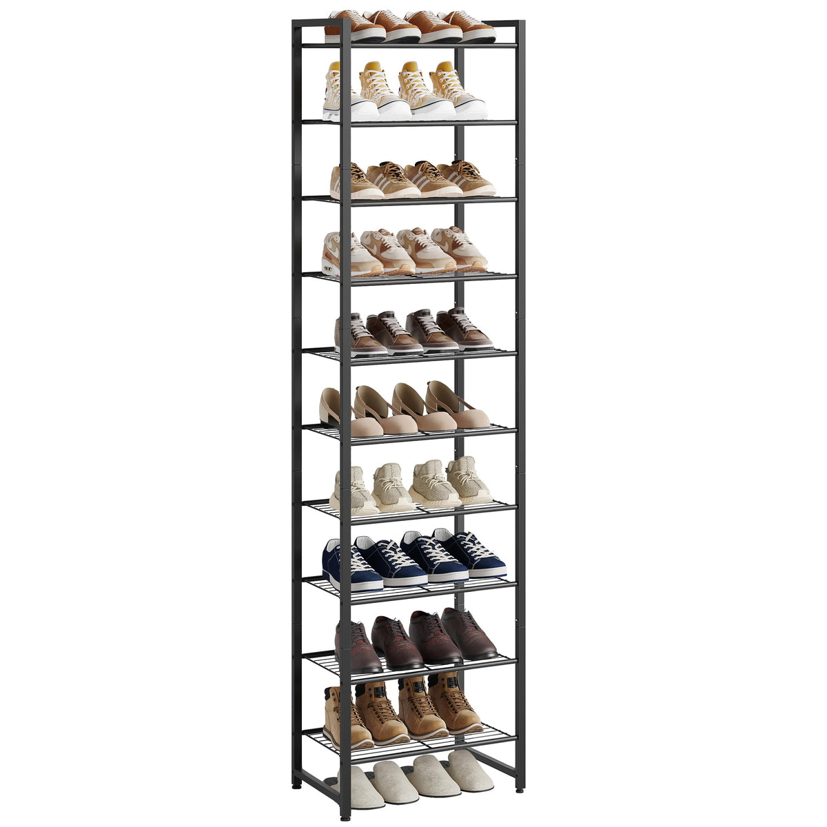 Nunsino Narrow Shoe Rack in closet saves space and organizes sneakers.