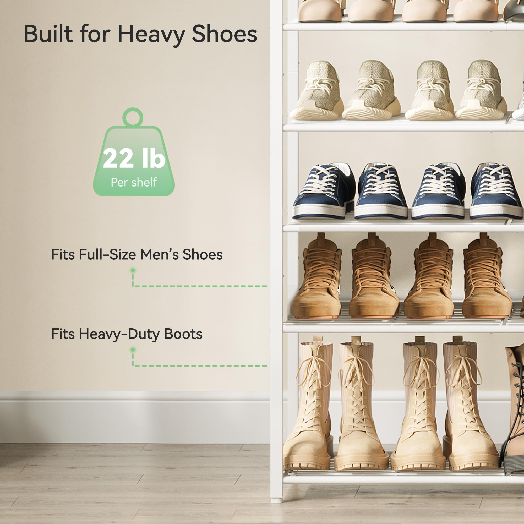 Nunsino shoe rack in white finishes clean entryway organization.