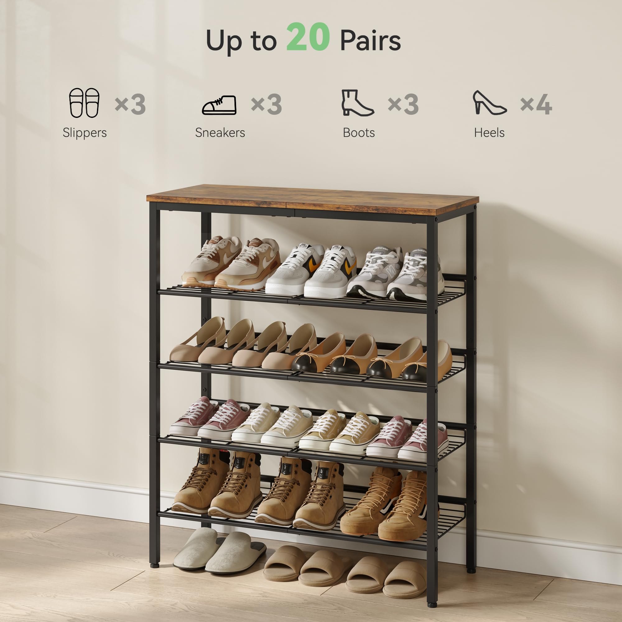 Compact entryway shoe rack for quick access and tidy floors.