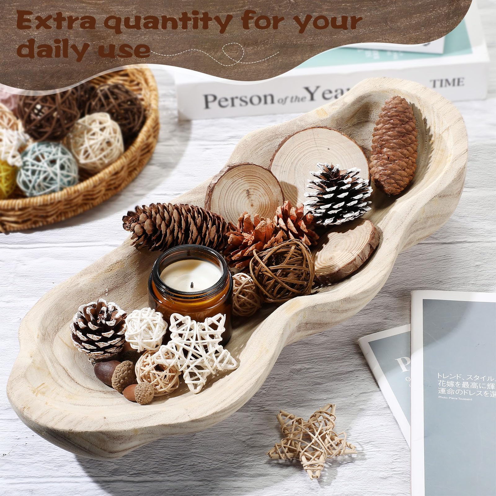 Nuogo wood dough bowl texture detail adds antique charm to any centerpiece.
